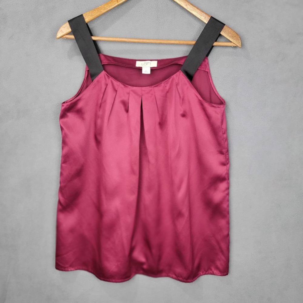 Ann Taylor LOFT Blouse Women's Small Red Pleated‎ Wide Strap Sleeveless Pullover